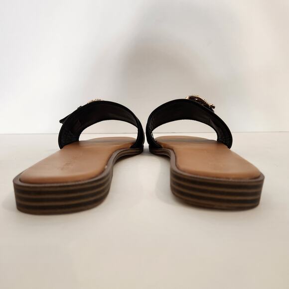 WILD DIVA LOUNGE Black Gold Faux Leather Crystal Embelished Buckle Womens 8.5 - Picture 6 of 12